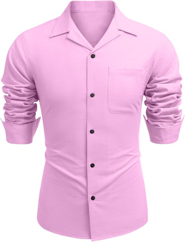 Image of Combo of Men's Casual Cotton Blend Shirt || Long Sleeve Button Down with Spread Collar | Lightweight Breathable Fabric | Stylish Solid Shirt for Beach, Office & Everyday Wear Pack of 2