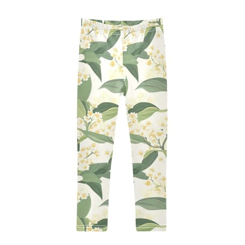 ALAZA Girls' Leggings Children's Yoga Pants Skinny Printed Dance Osmanthus Fragrans Flower Comfortable 4T