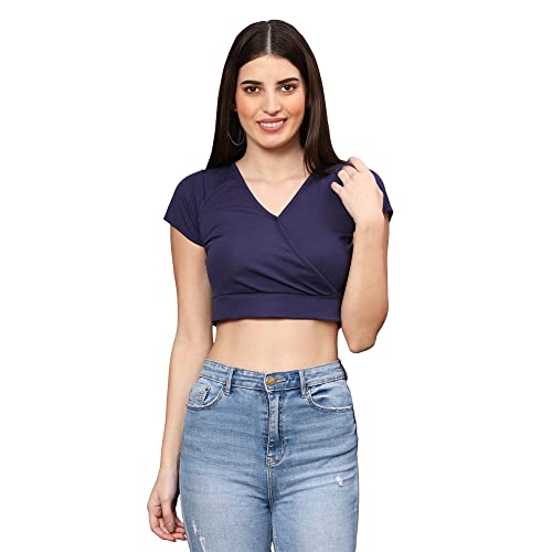WESTHOOD Women’s Solid Regular Fit T-Shirt (L7-Blue-XL