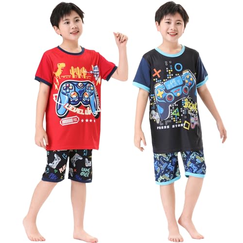 Image of Boys' Short Set Cotton Graphic Gamer Shorts Tracksuits Outfit Set 4pcs Big Kids Short Sleeve Game Controller Clothes (4MixGame, 12 Years)