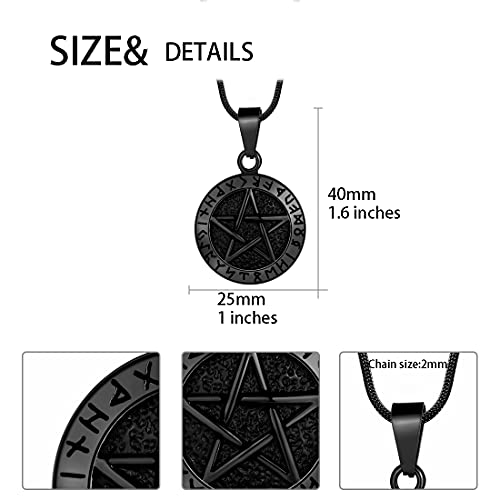 Hipunk Wiccan Men's Pentagram Necklace Brisingamen Pendant In 316L Stainless Steel With Witchy Tetragrammaton Pentacle, Eliphas Levi's Inspired Pagan Star And Satanic Design - Sp0061B. #TOP3