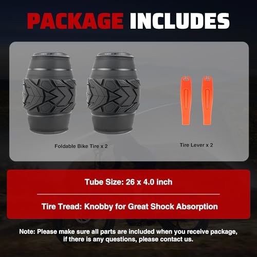 MEGHNA Fat Bike Tire 26 x 4.0 inch Mountain Bike Fat Tire 26 inch Arrow Grooves Foldable Replacement All Terrain Tire for Mountain Snow Kids Bike Beach Cruiser E-Bike, Black, 26 inch-2 Pack-No Tubes - Thumbnail 6