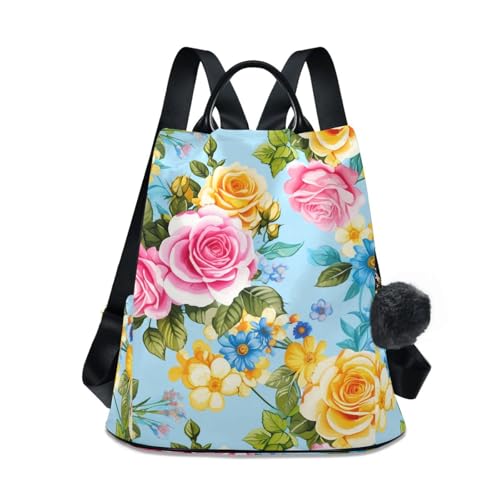 Sac à dos femme polyester durable bleu floral vintage voyage