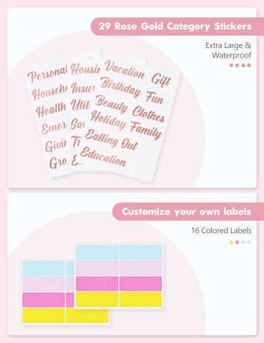 Image of A6 Budget Binder for Money Saving, PU Leather Budget Planner with 8 Cash Envelopes, Budget Sheets & Rose Gold Category Stickers, Money Organizer for Cash (Pink Bow)