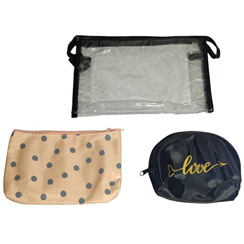 Image of Set of 3 Combo Makeup Pouch Vanity Pouch Travel Organizer for Women | Large, Medium, Small Cosmetic Bags Set - Love Polka Dot Peach