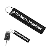 DXNQ Personalized Keychain, Customize Keychain, Embroidery Tag Keychain, Fob Key Ring Accessories for Car Motorcycle Scooter (The Key To Happiness)