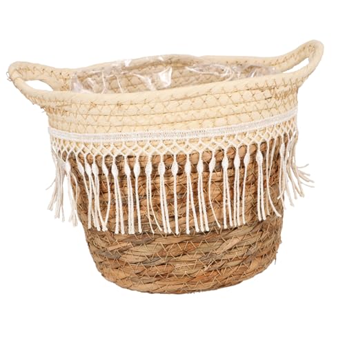 DOITOOL Cesta De Plantas Tejida Mano Con Borlas Maceta Natural Para Flores Contenedor Decorativo Para Interiores Estilo Rústico Para Jardín y Hogar