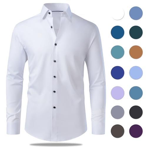 Gollnwe Men's Dress Shirt French Cuff Shirt for Men Slim Fit Stretch Spread Collar with Metal Cufflink2