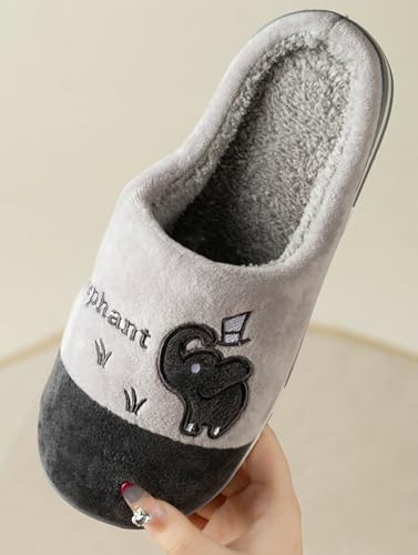 Unisex Slipper Cartoon Elephant House Shoes Fuzzy Scuff Slippers Soft Comfy Memory Foam Non-slip Cotton Shoes for Women Men4