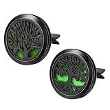 KVAEY 2PCS 30mm Car Diffuser Vent Clips, Tree of Life Aromatherapy Essential Oil Diffuser Locket with 12 Felt Pads, Stainless Steel Car Diffuser Locket Air Freshener (Black)