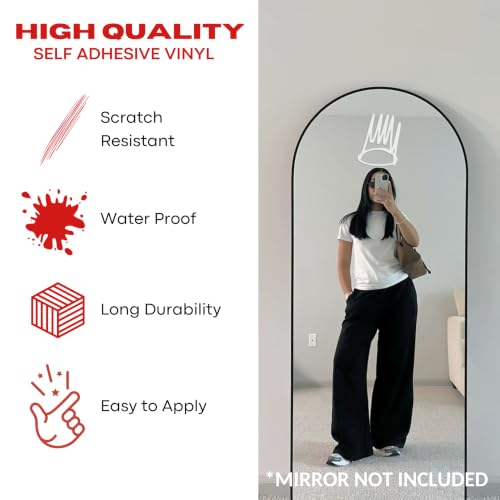 Image of Sticker for Glass & Mirrors | Minimal Vinyl Decal for Bedroom Bathroom & Cafe | Self-Adhesive Quote Aesthetic Mirror Sticker | No Mirror Included (Crown, Medium, Matt White)