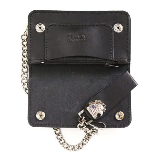 Milwaukee Leather MLW7826 Men's 6” US Military Vets Bi-Fold Leather Wallet w/Anti-Theft Stainless Steel Chain - 6 Inch4