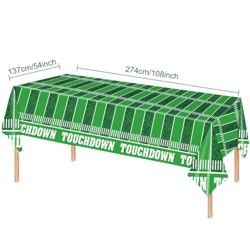 Image of 2 Pack Football Table Cloths Soccer ball Table Covers Foot Ball Field Plastic Tablecloths Rugby Plastic Table Covers Sports Table Cloths BBQ Picnic Party Table Cloth Green Table Cover 54 x 108 In