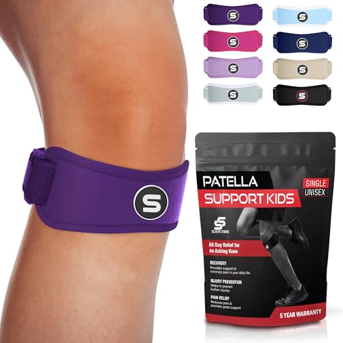 Image of Sleeve Stars Swedish Brand Patellar Tendon Support Strap for Women & Men Effective Osgood Schlatter Knee Brace Youth & Kids Knee Brace with 3 Adjustable Length fits 7 inch-15 inch (Single /Dark Purple /Kids)
