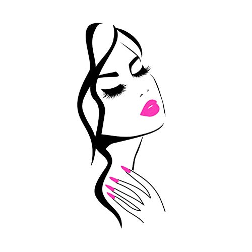 Wall Decal Beauty Salon Manicure Nail Salon Wall Art Sticker Beautiful Girl Face Lips Home Decor Stickers Barber Shop Hairstyle Decoration Wall Mural M-73 (Black +Pink Lips, 40X90Cm) #TOP1