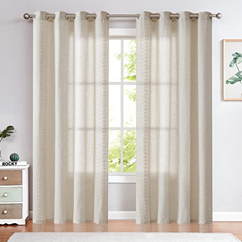 Jinchan Boho Curtains For Bedroom Linen Boho Curtains 84 Inches Long 2 Panels Farmhouse Curtains Embroidered Bordered Drapes For Living Room Light Filtering Grommet Window Treatment Ivory On Beige #TOP1