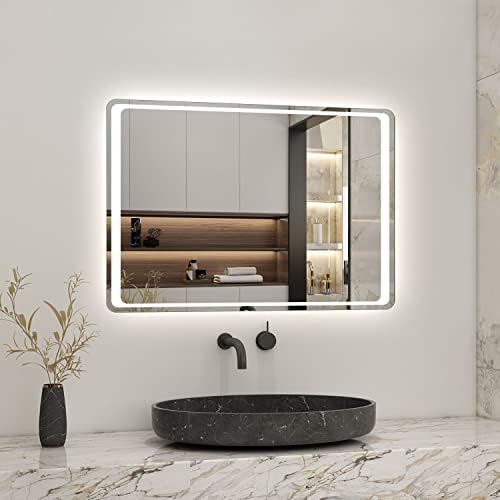 Biubiubath Round Bathroom Mirror with LED Lights and Demister 600mm Touch Sensor Wall Mounted Bathroom Mirrors with Lights
