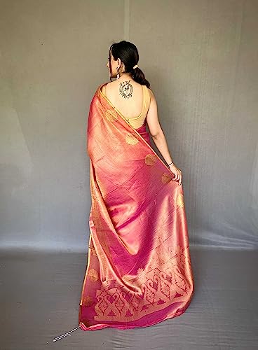 Image of Panzora Women's Tissue Silk Jacquard Weaving Saree With Unstitched Blouse Piece