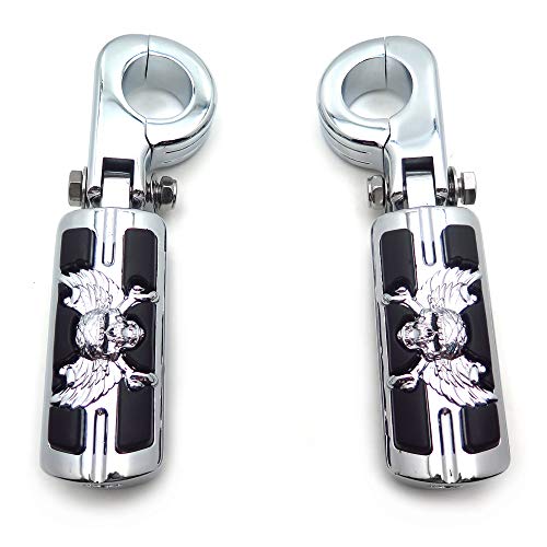 Xkmt-Wing Skull Zombie Shape 1 1/4" Highway Stiletto 4475 Foot Pegs P-Clamps Compatible With Harley Sportster Touring Chrome Body Black Rubber Quality Product [B013Owdqqa] #TOP6