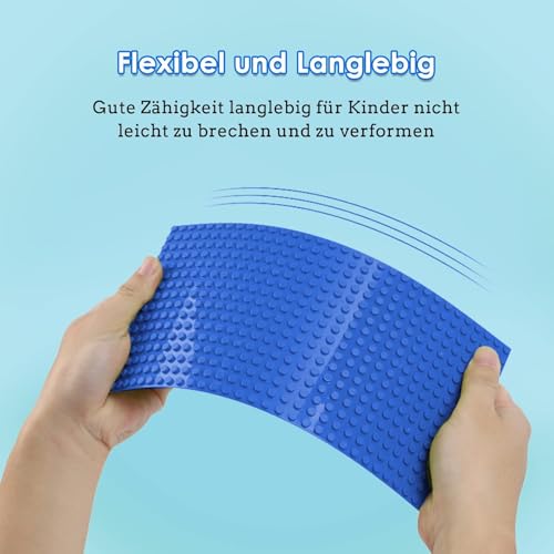 shineFinder 6 Platten-Set Bauplatten Kompatibel mit meisten Marken,rechteckige Grundplatten 25.6 * 12.8cm mit 16 * 32 Noppen (Grau,Grün,Blau,25.6 * 12.8cm)