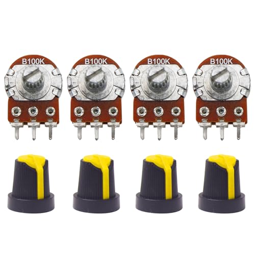 Image of Electronic Spices 100k 6 Pin Round Shaft Dual Gang Rotary Potentiometer (A100,B100) Volume Pot 100K with Knob for Multiple Applications (Pack of 4)