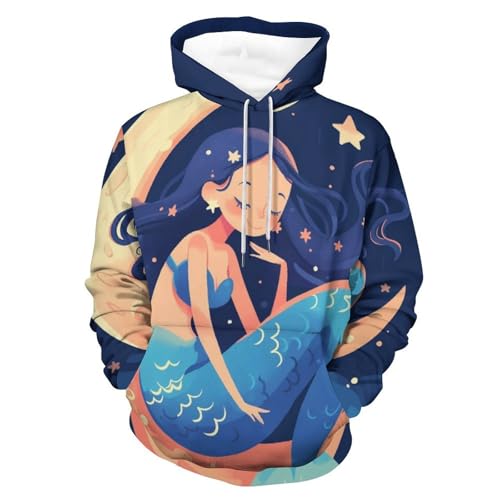 Sweat à capuche lune étoilée fille sirène : sweatshirt pullover manches longues taille S