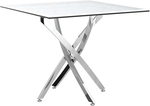 Miniatura 4 de Mesa de comedor de vidrio de 36 pulgadas para 2, mesa de comedor cuadrada para 4 con mesa de vidrio templado transparente y patas de acero