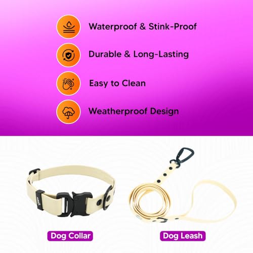 Image of Adil's Biothane Waterproof Dog Collar, Dog Leash & Collar Leash Combo | Heavy Duty TPU Coated Webbing | Adjustable Quick Release Buckle | Odour Resistant (Lemon White, L-22, Collar & Leash Combo)
