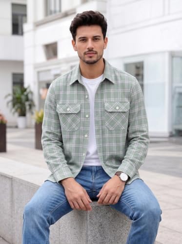 Image of Amazon Brand - INKAST Men's Cotton Blend Button Down Shirt || Long Sleeve Casual Flannel Check Shirt || Soft Breathable Lightweight Collared Shirts with Two Flap Chest Pockets || Stylish Everyday Wear