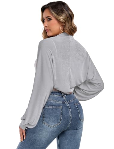 Image of ZAFUL Women's Sheer Shrug Y2K Long Sleeve Cardigans 2026 Irregular Tie Front Bolera