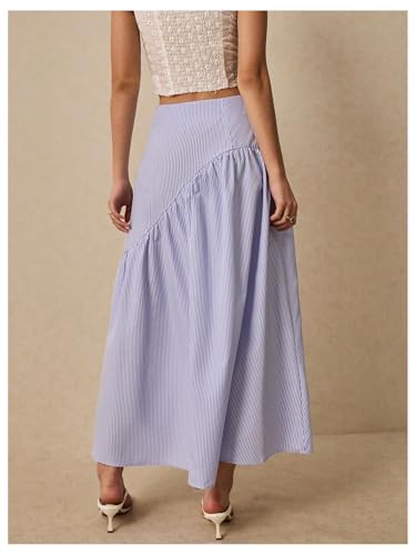 Milumia Women's Striped Print Layered Long Skirt Ruffle Flowy A Line Maxi Skirts3