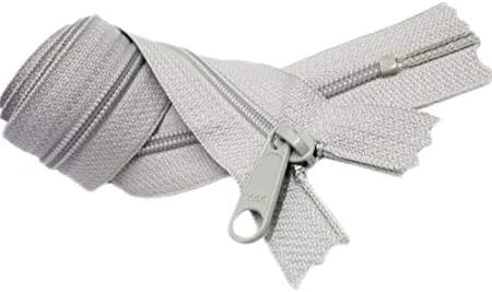 Nylon Coil YKK Silver Grey #4.5 Handbag Zippers with Long Pull Slider - Closed Bottom - Color: Silver Grey #576 - Choose Your Length - Made in The United States (10 Zippers Per Pack)