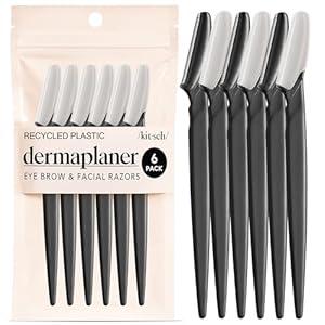 Kitsch Dermaplane Razor for Women Face – Face Razors for Women & Men, Eye Brow Razors & Face Shaver – Exfoliating Facial Razor & Dermaplaner as Skin Care Tool for Smoother Skin – Black, 6 pcs
