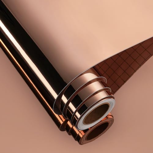 FunStick Papel Pared Autoadhesivo Efecto Espejo Sin Vidrio Reflectante Papel Adhesivo para Muebles Metálico Espejos Pared Decorativos Champán Oro Rosa Vinilo Efecto Espejo Mueble Habitación 30CM×2M