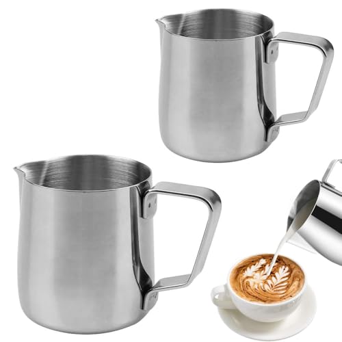 2 Piezas Jarra de Leche Acero Inoxidable, Leche Espuma Jarra, Acero Inoxidable Café Jarra de Leche, Inoxidable Espuma de Leche Taza de Café, para Cappuccino Macchiato y Latte Art (350ml / 600ml)