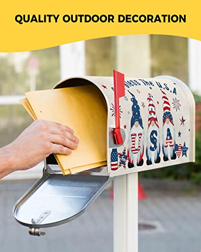 Amzricher American Patriot Gnomes Flag Mailbox Covers Magnetic Standard Size 18.5X21.7, Independence Day Burlap Post Box Cover Mail Wrap Outdoor Garden Yard Decoration thumb #4
