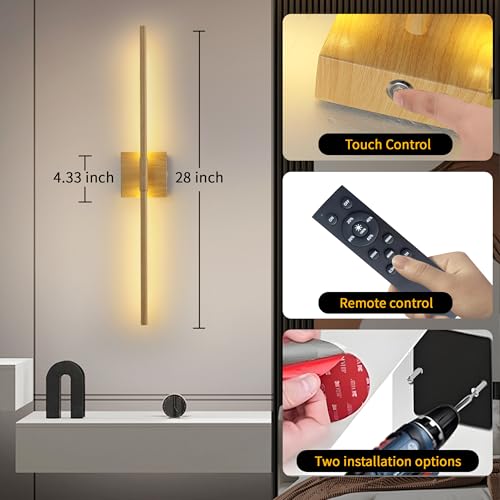 Image of 15800 mAh Battery Operated Wall Sconces with Remote Control Dimmable Battery Powered Cordless Rechargeable Wall Sconces Set of Two 3000K LED Log Burlywood Wireless Wall Light for Living Room