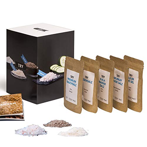 Salz Set Geschenkset I Havsnö Meersalzflocken, Rio Maior Quellwassersalz, Rose Salz, Rauchsalz, Kala Namak I Hochwertige Geschenke Feinschmecker Probierset Cover