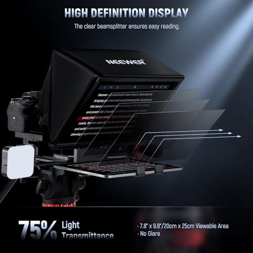Image of NEEWER Teleprompter X14 II with RT113 Remote & App Control, 14 inch Beamsplitter, Vertical Adjustable Snap in QR Plate Compatible with 501PL iPhone iPad Tablet Camera Camcorder, Assembly Free
