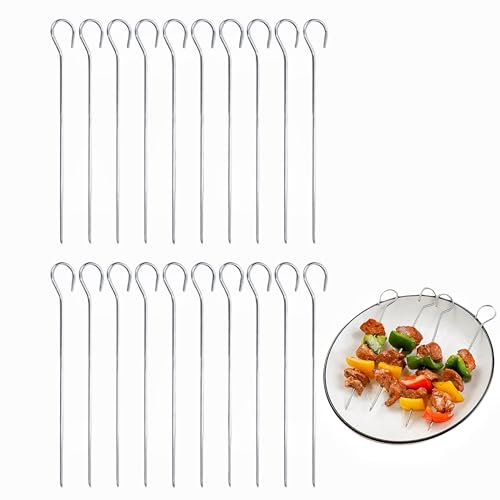 20PCS Metal skewers -15cm Stainless Steel Metal skewers for Kebabs, BBQ Kebab Skewer for Oven, Air Fryer, Grilling, Turkey Skewer