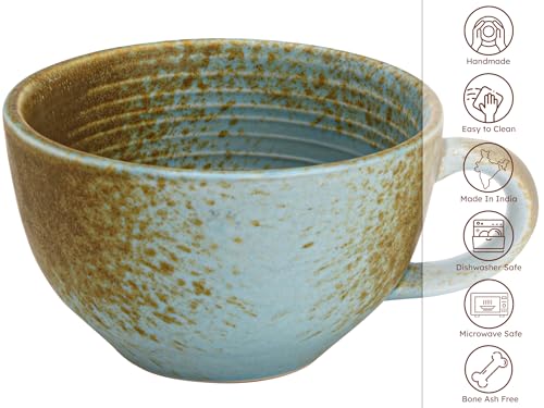 Image of Bodhi House Ceramic Soup and Coffee Wide Large Mug with Handle - Set of 1, 350 Ml Matte Finish | Microwave Safe | for Maggi, Cappuccino, Latte, Green Tea - Light Blue