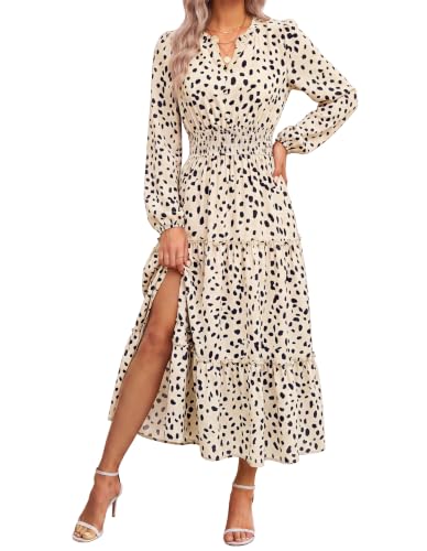 Image of GRACE KARIN Women's Floral Maxi Dress 2026 Fall Long Sleeve V Neck Empire Waist A Line Flowy Dress with Pocket
