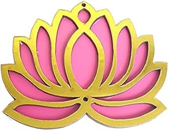 12 Pc Pink Golden Lotus 4 Inch Wooden Double MDF Cutout DIY Rangoli Kit for Diwali Ganesh Chaturthi Pooja Home Wall Decor Temple Wedding Stage Decoration