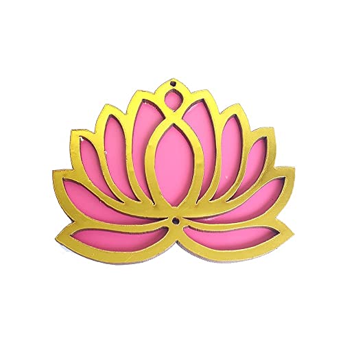 12 Pc Pink Golden Lotus 4 Inch Wooden Double MDF Cutout DIY Rangoli Kit for Diwali Ganesh Chaturthi Pooja Home Wall Decor Temple Wedding Stage Decoration