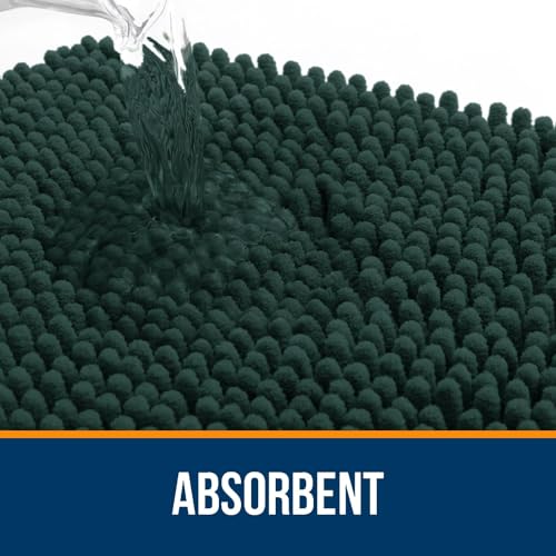 Image of OLANLY Bathroom Rugs Sets 2 Piece, Soft Absorbent Chenille Bath Mats and U-Shaped Contour Toilet Rug Set, Machine Washable Bath Carpet, Home Decor Accessories(47 inchx20 inch+24 inchx20 inch, Blackish Green)