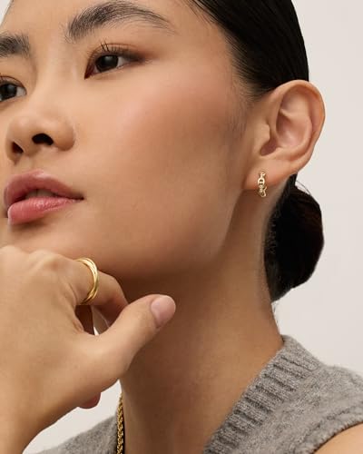 PAVOI 14K Gold Plated Sterling Silver Posts Cubic Zirconia Chained Huggie Earrings for Women | Small CZ Chain Hoops4