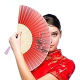 Cadeau de fête des mères : si vous êtes à la recherche d'un cadeau à la fois utile et beau, cet ancien éventail japonais à main est un bon choix. Il a une peinture en soie de style chinois, un cadre en bambou et un pompon. Il est facile à plier et à transporter.