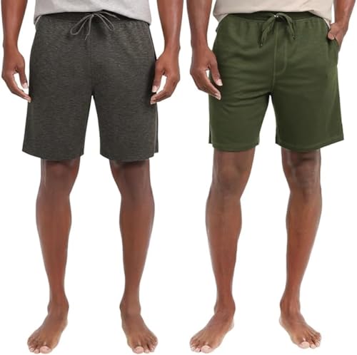 Eddie Bauer Men’s Comfort Fit Elastic Waistband with Outer Drawstring Lounge Short, 2 Pack (Gray,Medium)