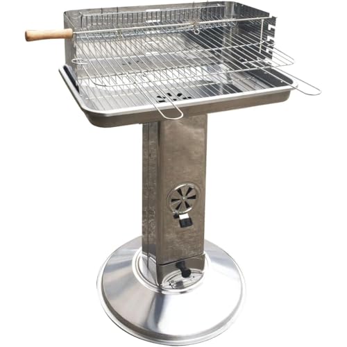 KZ GARDEN - Barbecue à Charbon INOX Grille de Cuisson 58 x 38 cm Broche à Rôtir