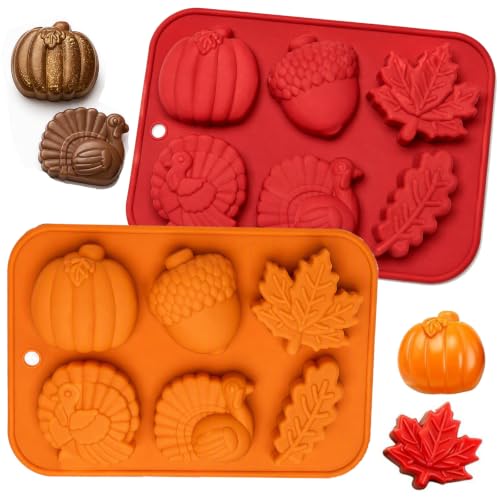 Image of Pumpkin Ice Cube Trays Fall Silicone Molds, 2 Pack Turkey Chocolate Molds